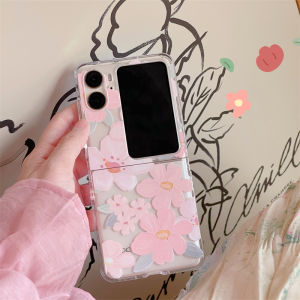 Oppo Find N2 Flip Pink Gradient Flower Phone Case Ultra-Thin Foldable Screen Protective Cover Creative Womens Style Flip Cover