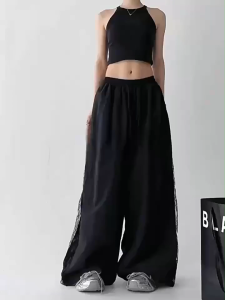 [Womens lace design splicing wide-leg pants]กางเกงขายาวทรงหลวมลำลองทรงหลวมขากว้างเย็บลูกไม้สไตล์ย้อนยุคสำหรับผู้หญิงในช่วงฤดูร้อน