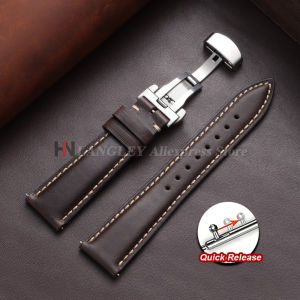 18/19/20/21/22mm for Omega Vintage Oil Wax Leather Watch Strap Butterfly Buckle Head Layer Cowhide Replace Watchband Accessories