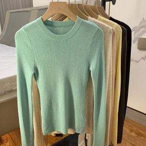 เสื้อสเวตเตอร์ถักทรงเข้ารูปผู้หญิง แขนยาว ปกติ หนา ฤดูใบไม้ร่วง/ฤดูหนาว เสื้อชั้นใน เสื้อเชิ้ตสีพื้น สไตล์เกาหลี