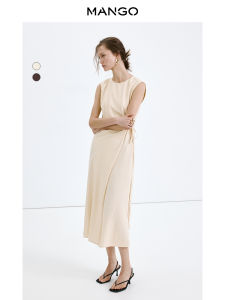 Mango | Minimalist Fall Winter Cotton Linen Blend Sleeveless Tie-Waist Dress