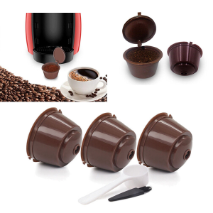 5Pcs/set Refillable Coffee Capsules Filter Cup Compatible for Dolce Gusto Reusable Coffee Capsules with Spoon Cleaning Brushes