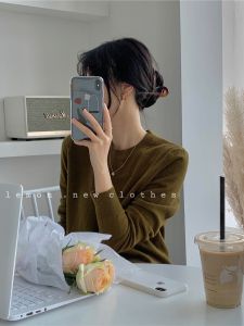 Light Blue Knitted Slim Fit Base Shirt Womens round Neck Thin Sweater Commute Style Soft Viscose Blend Long Sleeve Knitwear