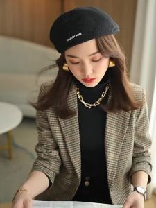 YIMUZI | Autumn Winter Womens Checkered Blazer Large Size Casual Houndstooth Suit Jacket