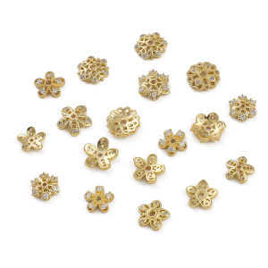 8-10mm 1pc/bag Plated 14K Copper Zirconium Inlaid Flower Holder For DIY Handmade Fashion Accessories