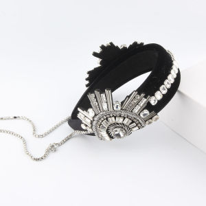 Luxurious Heavy-Crystal Fringe Hairband with Sponge Embedded Diamonds Vintage Crystal Tassel Hairband Wide Edge Hairband
