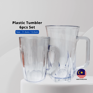 Yu Premium Plastic Tumbler Set with Handle - 6pcs 11oz/16oz Durable Drinking Mugs