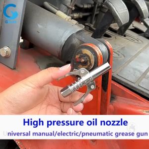 Gbest Stainless Steel High Pressure Grease Gun Lock Clamp Double Handle Spring Grease Nipple Long Extension Tube Heavy-Duty Quick Self-Locking Coupler Non-Leaking Car Grease Nozzle Fitting Oil Pump Injector Tip Repair Accessories