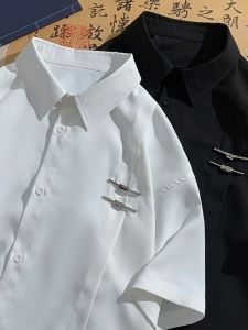 Áo Sơ Mi Nam Tay Ngắn Mùa Hè Bằng Lụa Băng Phong Cách Trung Hoa Mới Dáng Rộng Thoải Mái Thời Trang Áo Khoác Ngoài Phong Cách BF