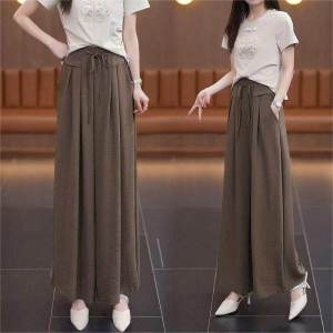High Waist Wide Leg Pants Womens Skirt Pants Thin Hanging Sense Long Pants Women Versatile Lazy Sambon Pants Summer 2024
