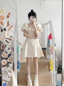 French Style White Bubble Sleeve Dress Womens Mini Fairy Tale Princess Short Skirt Butterfly Knot Ultra Fairy Tale Commute Korean Style