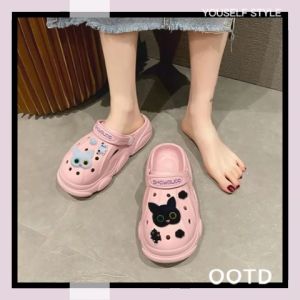 Wulove รุ่นใหม่แนะนำ🎁 รองเท้าเเตะหัวโตกันนํ้า รองเท้าเเฟชั่น ตัวติดลายเเมวน่ารักมาก สี 4 พร้อมกับเครื่องดื่ม จำของ Wulove