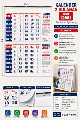 DWI-KALENDER 2027 2 bulan 6 halaman dengan waktu sholat dan tanggalan jawa