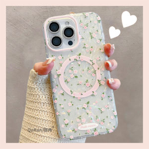 Korean Style Ins Floral Magnetic Absorption Stand Shell Compatible with  16 15Promax New 14 Cartoon 13 Trendy pro High End Max Beautiful 12 Female Phone Case