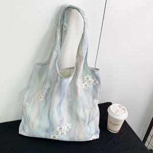 Elegant Lady Embroidered Canvas Vest Bag Summer Large Capacity Single Shoulder Handheld Shopping Bag Soft Fabric  Style