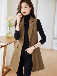 Womens Mid-Length Vest Spring Autumn New Style Casual Versatile Korean Version Suit Jacket Outerwear Wearing Blouse