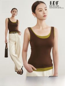 MiiOW | เสื้อกั๊กไหม Laisel สองชิ้นปลอม ทรงหลวม สไตล์อเมริกันย้อนยุค เสื้อยืดสายเดี่ยว สำหรับผู้หญิง เสื้อชั้นใน เสื้อคลุมฤดูใบไม้ร่วง