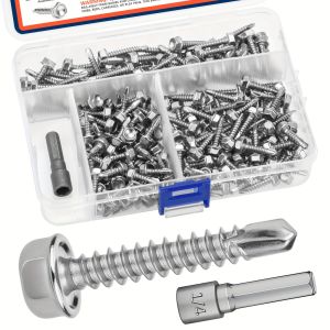 200pcs 4.2mm #8 Sheet Metal Screws 410 Stainless Steel Hex Washer Head Fast Self Tapping Screws with Hex Socket Assortment Kit