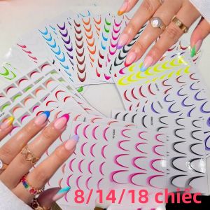 Bộ Miếng Dán Móng Tay 3D Pháp Cổ Điển - Dải Neon Tự Dính Trang Trí Móng Tay 8/14/18 Miếng Có Thể Uốn Cong Tự Làm