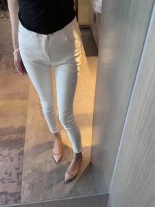 White Denim Womens Fall and Winter Fleece-lined High Waist Slim Looking Elastic Tall Long Thin Velvet Tight Tappered Pencil Pants