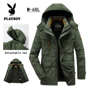 Playboy Nam Mùa Đông quân sự parkas giản dị lông cừu dày ấm áp người đàn ông parkas Windproof Áo khoác thời trang áo gió trùm đầu nam vải cotton áo khoác