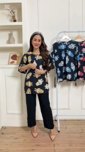 ONESET WANITA BONEKA LABUBU RAYON PREMIUM STELAN OVERSIZE BAJU TIDUR CELANA PANJANG
