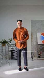 KHOIRUMMAH Koko Kurta Zain - Koko Pria Dewasa - Kurta kasual Lengan Panjang - Caramel