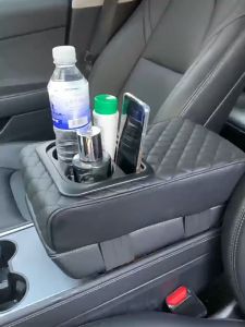 Car Center Console Armrest Pillow Armrest Box Booster Cushion Sponge Arm Rest Protector Cushion with Cup & Phone Holder for Most Car