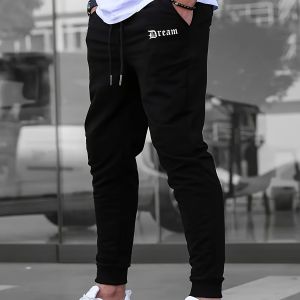 1-Pack Mens Loose Casual Sports Joggers Drawstring & Letter Print 100% Polyester Knit Slightly Stretch for All Activities