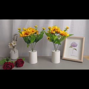 Vimite Sunflower Warm Table Lamp Simulation Flower Pot Green Plant Indoor Living Room Bedroom Bedside Home Tabletop Decoration Furniture For Display