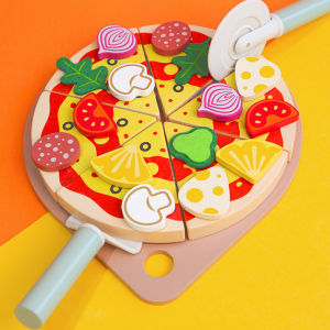 Kitchen Pretend Play Toys Wooden Simulation Food Accessories Pizza Salad Dessert Set Montessori Educational Toy for Toddler 3+