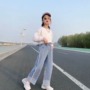 Quần Bò Dành Cho Bé Gái Bản Lai Lớn Vải Jean Chất Lượng Cao Quần Ống Rộng Cạp Cao Thường Ngày Dáng Suông Dáng Rộng Phong Cách Hàn Quốc Mới Size Cho Bé Từ 15kg - 50kg