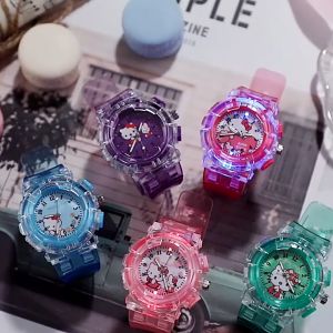 Childrens Watch Creative Cartoon Cat Colorful Light Night Light Pointer Reading Female Student Watch