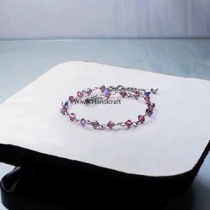 Gelang Tangan Wanita Swarovski / Gelang Swaroski Original Bicone 4 mm Ungu Ametys Stainless Tahan Karat Kado Hadiah Terbaru