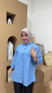 Blouse Wanita Over Size Katun Linen Premium/Blouse Leher Shanghai/ Blus Jumbo Kekinan