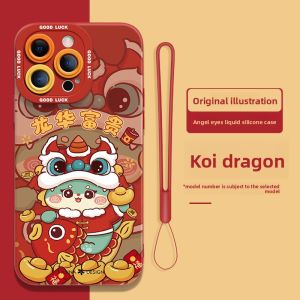 Asina | Anti-Shock Liquid Silicone Case for iPhone 15 Promax 14 Pro 13 12 XS XR - Cartoon Dragon Year New Year Design
