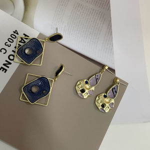 ต่างหูเงิน S925 ทรงเรขาคณิต ดีไซน์เรียบง่าย ย้อนยุค ไม่สมมาตร สำหรับผู้หญิง ต่างหูแบบ 389X ที่สวมใส่ได้หลากหลาย