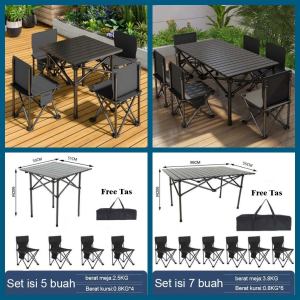 OKGO Kit kursi lipat dan meja berkemah luar ruangan: Meja Telur Gulung Barbekyu dan Setelan Meja dan Kursi