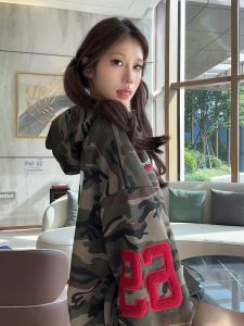 XIANGBAIWEI | Vintage Camo Hooded Open-front Oversized Casual Outerwear