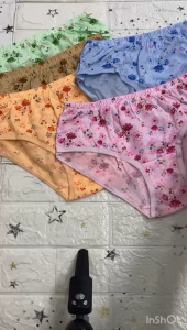 {1780} 3 HELAI 1 SET SELUAR DALAM WANITA YANG BERCORAK BUNGA KAINNYA COTTON MIX POLIESTER BERSAIZ S-5XL