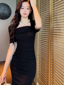 ZYHT eravogue Đầm Body công sở cổ điển chân đầm nữ Mảnh mai tay áo phồng cổ vuông váy ngang hông 20505