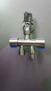 Van Nước 2 cổng xả có điều khiển (xanh-xanh) riêng biệt dạng vòi chia nước - đầu ra 21mm Inox SUS304-VC2xanhthang