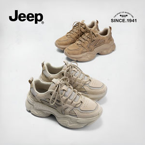 100% Authentic JEEP/JEEP Thick-Soled Daddy Shoes Womens Heightening Autumn Outdoor Casual Womens Shoes Lightweight White Gray Womens Sports Shoes