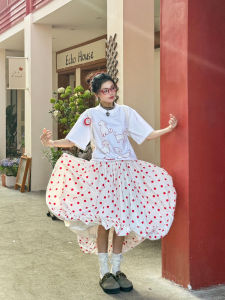 Váy Chữ a Dài Xếp Ly Họa Tiết Chấm Bi Màu Đỏ Kiểu Pháp Cho Nữ Mùa Hè Váy Dài Rộng Rãi Váy Xếp Ly Kiểu Bong Bóng Ngọt Ngào