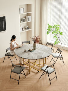 Luxurious Foldable Rock Surface Dining Table Compact round Meal Table Simple Storage Combination round Table for Small Home