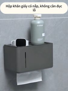 MEIDOO Hộp đựng khăn giấy màu xám có nắp treo tường không đục lỗ làm bằng nhôm chất lượng cao có thiết kế nắp giúp khăn giấy không bị ướt chống thấm nước và chống gỉ