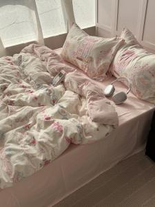 Pink Lolita Bear Washed Cotton Bedding Set Comfortable Skin-friendly Duvet Cover Sheet Dormitory Three-piece Four-piece Set