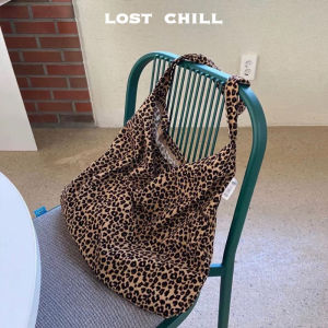 Lost Chill Large Capacity Single Shoulder Crossbody Leopard Print Canvas Bag for Young Women Casual Style Soft Handbag