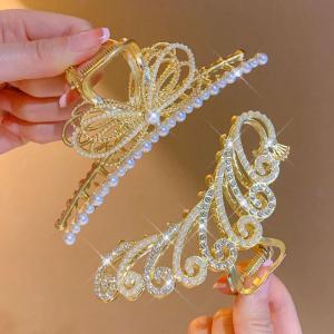 Elegant Metal Shark Clamp Hair Clip Womens Back of Head Pearl Hair Accessories Stylish Hair Grips Fashionable Hair Decorations