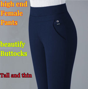 Womens elastic high waist high-end authentic casual pants elastic gold stripes thin middle-aged womens pants black blue straight trousers Womens business suit pants cropped pants flared pants